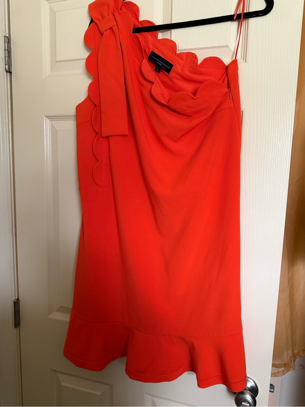Victoria Beckham for Target One-Shoulder Scalloped Dress in Vibrant Orange-Red